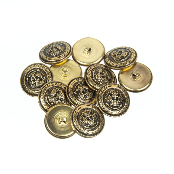 Mibo 12pcs Metal Shank Button - Nautical Wings and Crown Emblem - 36L(22mm) - Antique Gold