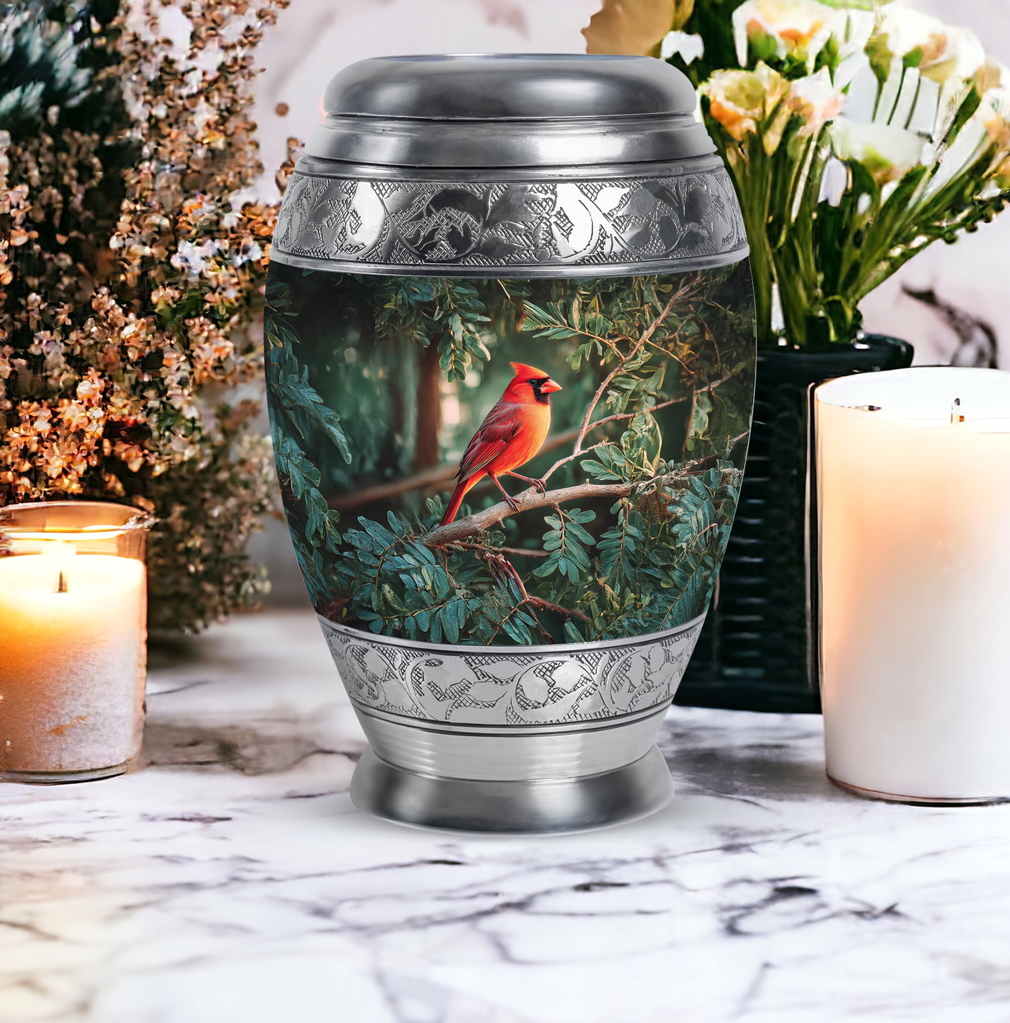 Cardinal Bird Funeral Urns For Adult Male, Large Green Cremation Urns For Human Ashes Adult Female, Memorial Urn For Mom, Leaf Burial Urn For Human Ashes, 10 Inch