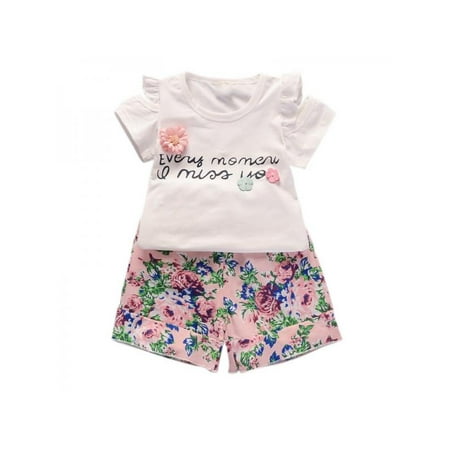 

2pcs/set Toddler Baby Girls Floral T-shirts Shorts Summer Outfits