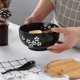 thumbnail image 4 of Ramen bowl set, Japanese ramen noodle bowls with lidded spoon, large ceramic soup bowl, hand drawn black rice bowl 6.5 inch-p retro noodle bowl, 4 of 5