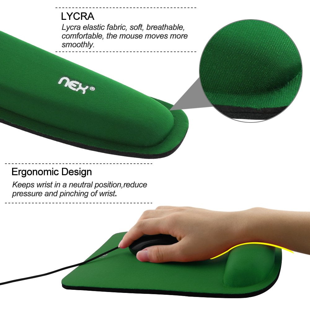 NEX Ergonomic Mouse Pad with Wrist Support, Memory Foam Keyboard Wrist Rest for Computer, Green (NX-PAD004)