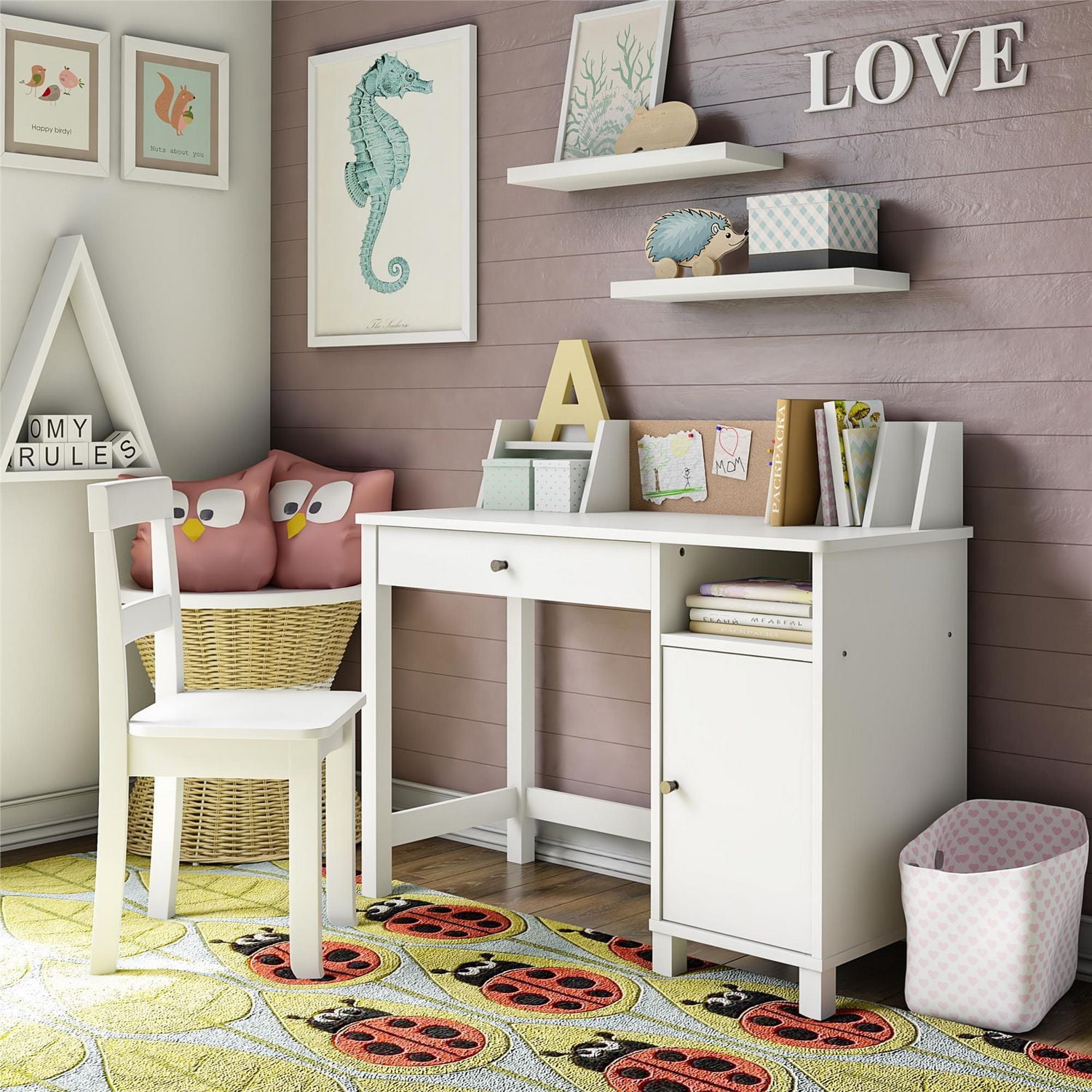 Ameriwood Home Abigail Bureau pour enfants avec chaise, blanc