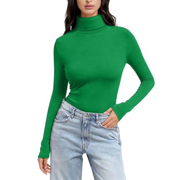 Ladies Tops And Blouses Solid Color High Neck Regular Long Sleeve Crewneck T Shirt Womens Tops