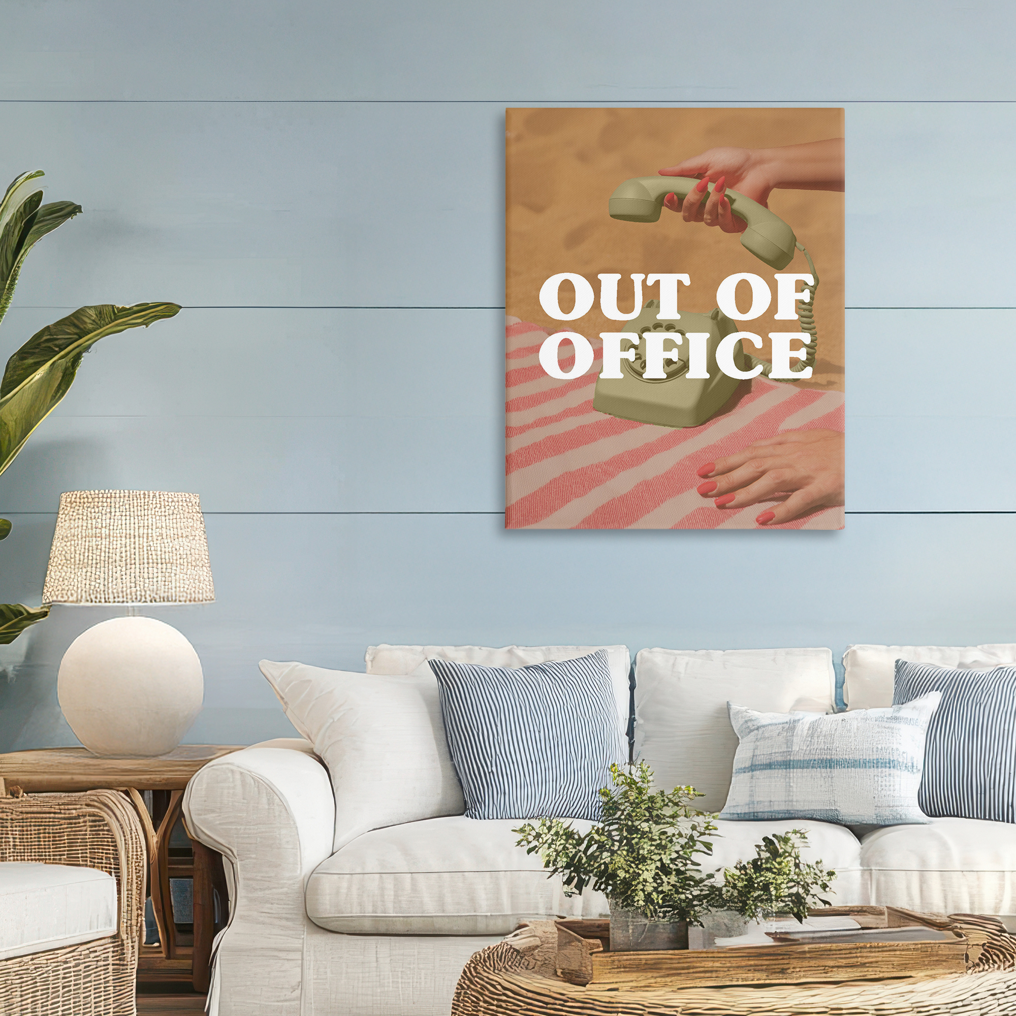 Out of Office Green Phone Canvas Wall Art, design by Lil' Rue