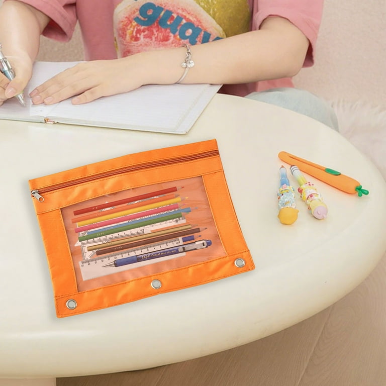 Pencil Pouch,Three-hole Pencil Case Single Zipper Transparent PVC