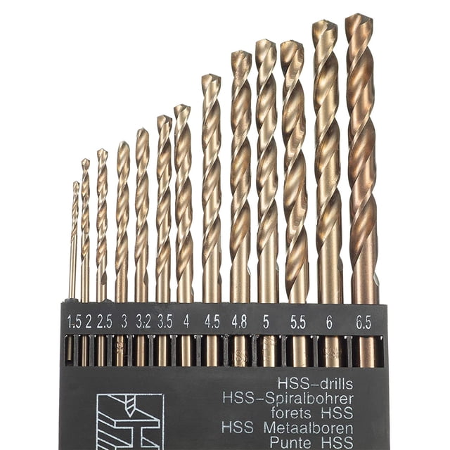 Juego de brocas helicoidales HSS de oro cobalto de 13 piezas XianweiShao para brocas métricas de alta velocidad 1,5 mm - 6,5 mm