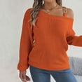 thumbnail image 5 of Duoif Sweaters for Women Trendy Women's Fall/Winter Casual Metal Buckle Spliced Off The Shoulder Sleeve Pullover Sweater Women's Sweaters Womens Tops Orange S, 5 of 8