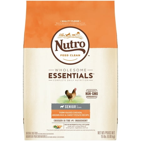 NUTRO WHOLESOME ESSENTIALS Senior Dry Dog Food Farm-Raised Chicken, Brown Rice & Sweet Potato Recipe, 15 lb. (Best Dog Food For Senior Dogs With Skin Allergies)