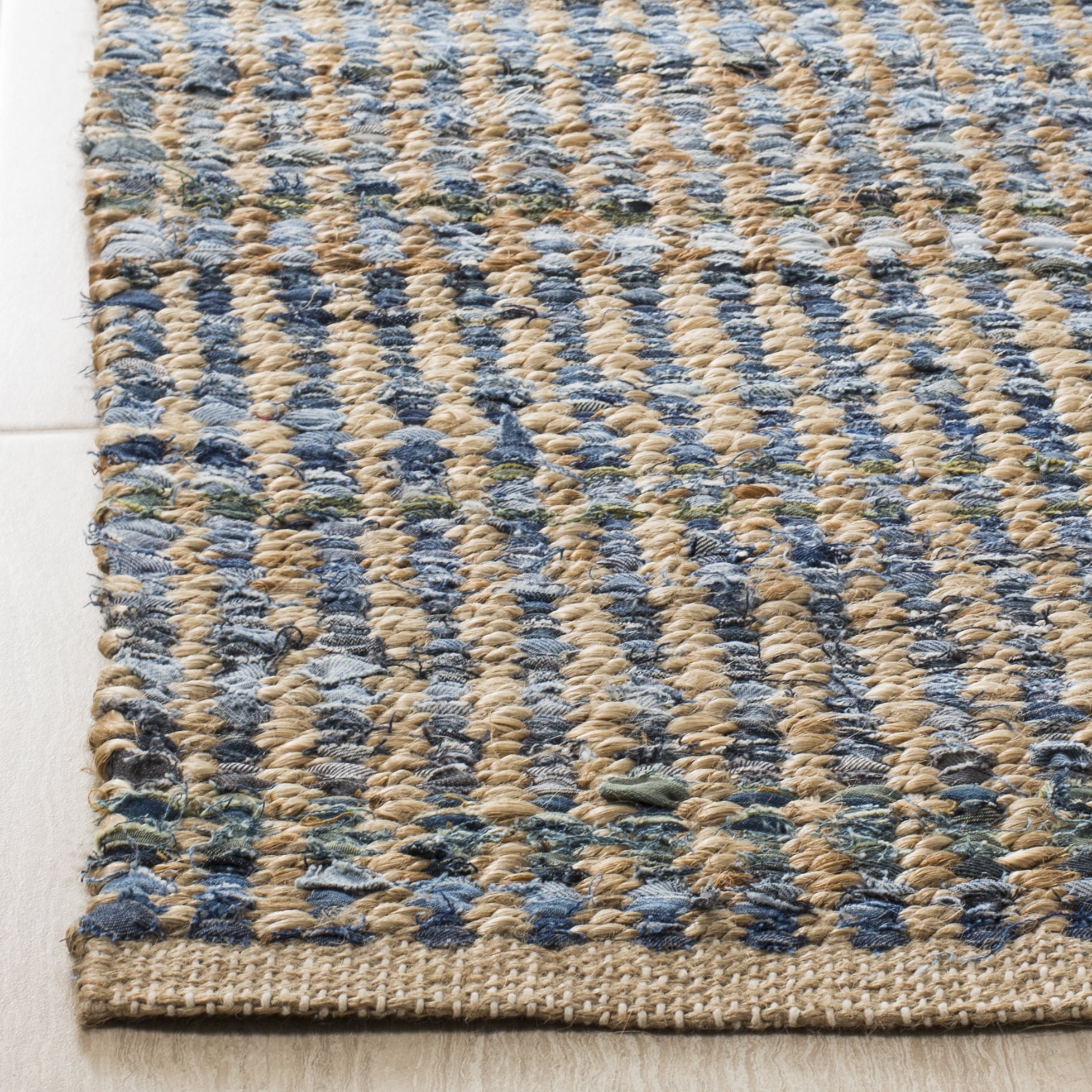 SAFAVIEH Cape Cod Beuregard Geometric Area Rug, Natural/Blue, 10' x 10' Square