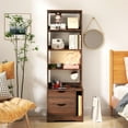 thumbnail image 6 of 58" Tall Nightstand with Bookshelf Walnut Night Stand with 2 Storage Drawers for Bedroom, Modern Bedside Table Storage Cabinet Bookcase for Living Room Apartment, 6 of 7