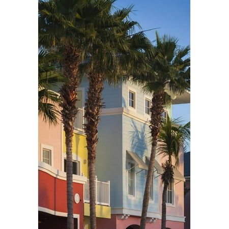 USA, Florida, Gulf Coast, Fort Myers Beach, Buildings and Palm Trees Print Wall Art By Walter