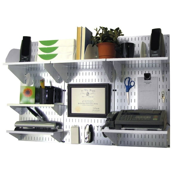 Wall Control Unité d'Organisation de Bureau Murale Kit de Rangement et d'Organisation de Bureau Panneaux Muraux Métalliques et Accessoires Blancs