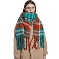 thumbnail image 6 of Prolriy Scarf for Women Thermal Scarf Fall Winter Scarf Classic Tassel Plaid Scarf Warm Soft Chunky Large Blanket Wrap Shawl Scarves 1 Pack Warm Scarf Womens Scarf Orange, 6 of 9