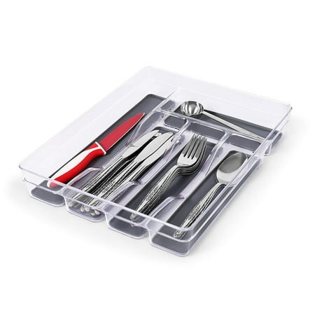 Internet's Best Kitchen Drawer Utensil Organizer Tray | Spoons Knives Forks Silverware Flatware | Acrylic Plastic Storage Containers with Silicone Lining Bottoms & Nonskid Feet | Cutlery 5 (Best Knife Subscription Box)
