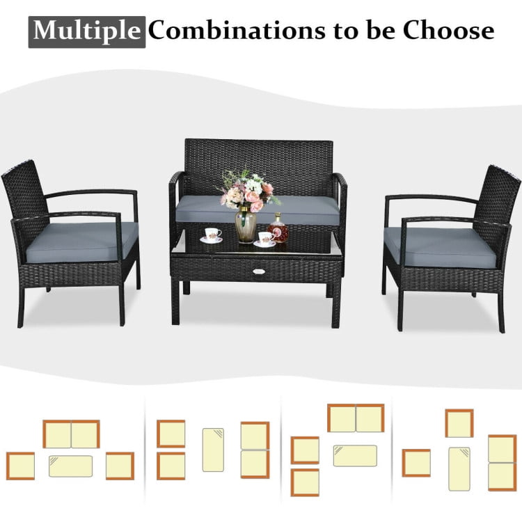 Aimee Lii 4 Pieces Outdoor Rattan Patio Conversation Set, Wicker Patio Furniture Set with with Loveseat and Table, Brown Aimee Lii 4 Pieces Outdoor Rattan Patio Conversation Set, Wicker Patio Furniture Set with with Loveseat and Table, Brown