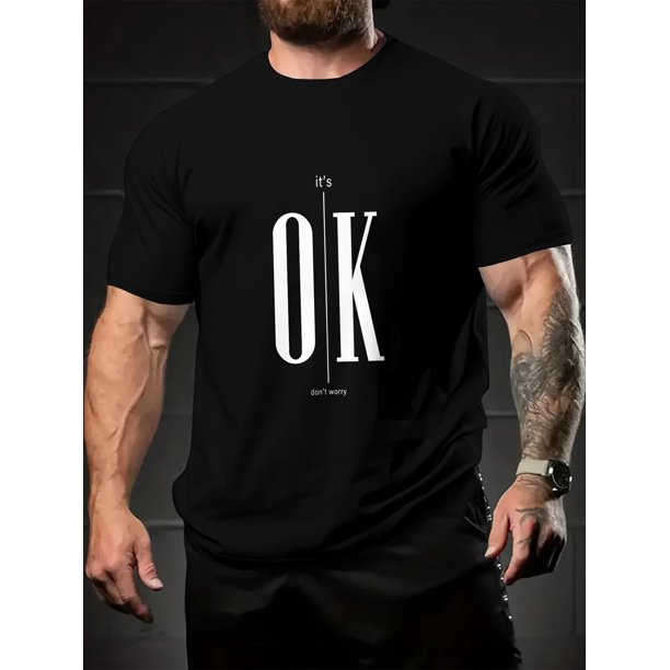 Camiseta de cuello redondo con estampado 3D para hombre, holgada, con estampado de letras OK, transpirable, informal, de algodón, de manga corta, ideal para verano y fin de semana.