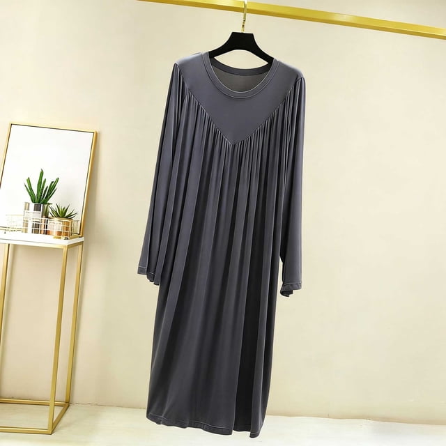 Camisón largo para mujer, color liso, cuello en V, manga larga, para el hogar