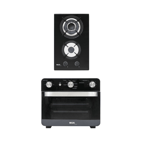 Combo DISA HOME Parrilla a Gas 2 Quemadores Cristal Templado y Horno con Freidora 23 L 02-02-0-121-6