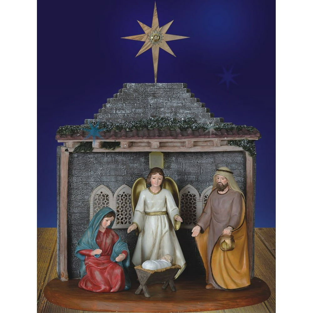 Christmas Nativity Set with Lit Creche and Olive Wood Star of Bethlehem ...