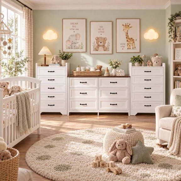 Bedroom Furniture Set, Lofka 3-Piece White Dresser Sets with 5 Drawer Tall Dressers and 6 Wide Dresser for Modern Home Furniture
