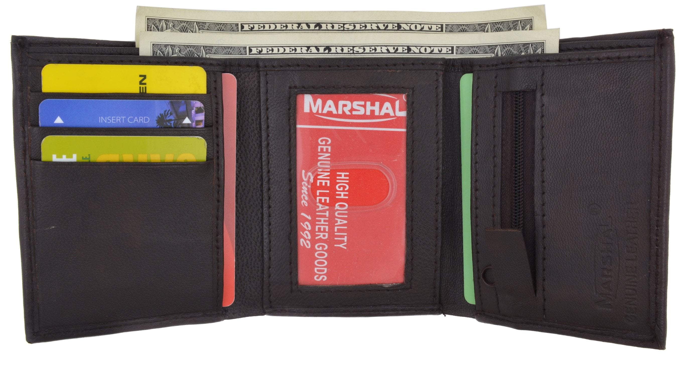 Trifold Leather Wallet W/ Zippered Pockets & ID Window 1655 