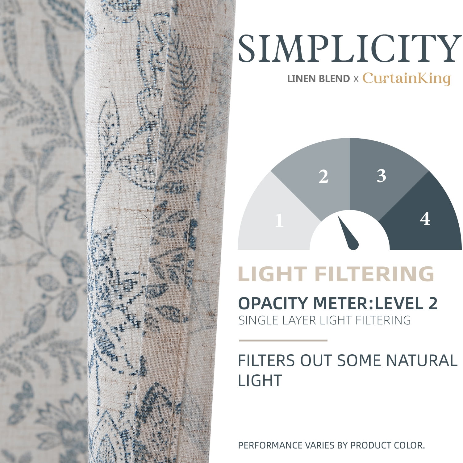 Curtainking Floral Curtains Linen Farmhouse Curtains for Living Room 84 inch Country Curtains Grommet Top Semi Sheer Curtains Light Filtering 2 Panels Blue on Beige