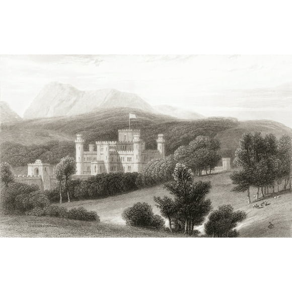 19th century view of Eastnor Castle, near Ledbury, Herefordshire, England. From Churton's Portrait and Lanscape Gallery, published 1836. Poster Print (17 x 11)