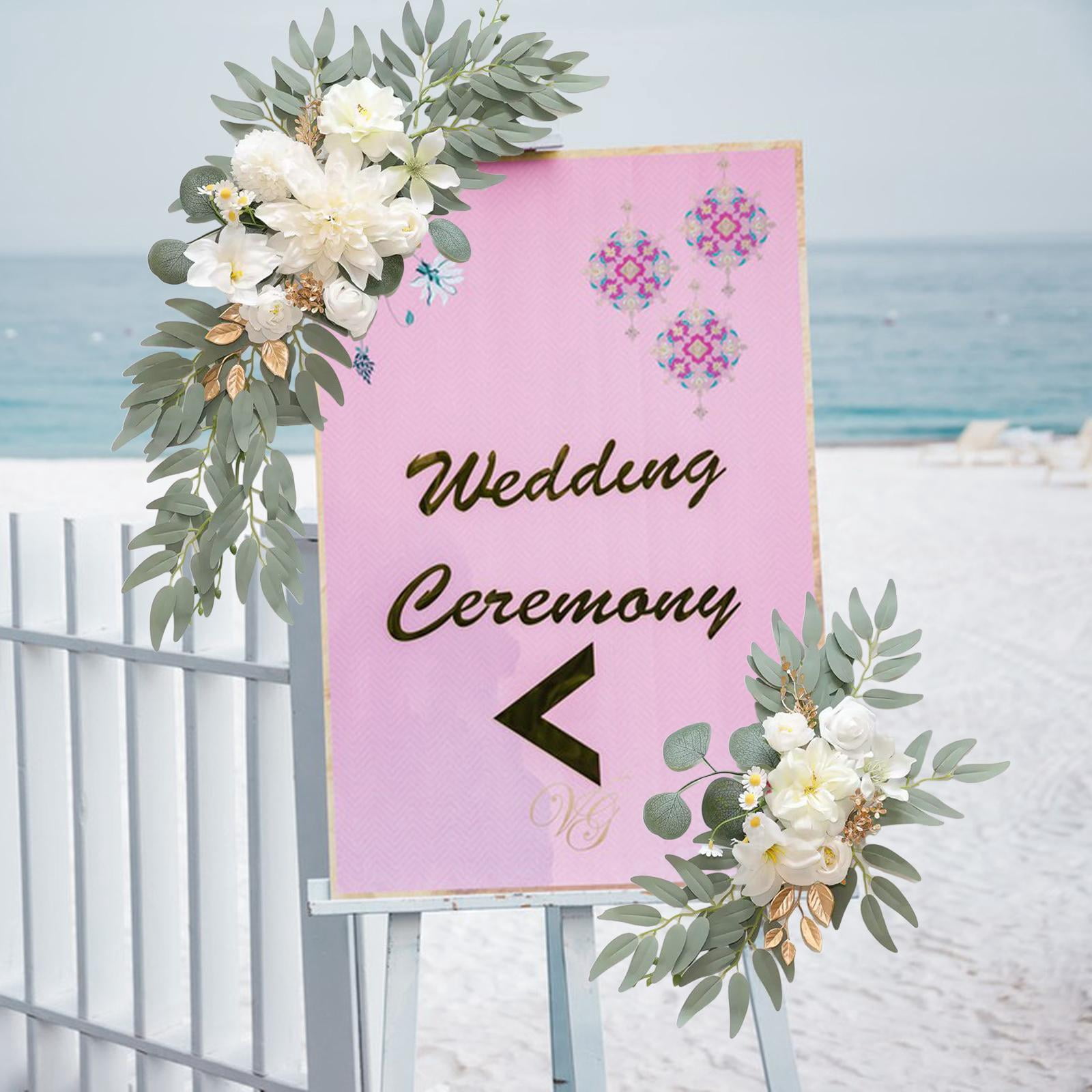 GUOOL 2 Pieces Wedding Arch Flowers Welcome Sign Decoration Corner Flowers Artificial Flowers for Ceremony Birthday Window Ornament White