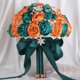thumbnail image 2 of XmhyTop Ramo de novia para boda, dama de honor, rosa de satén, perlas artificiales, cintas de satén, ramo de flores para boda, verde y dorado, 2 of 5