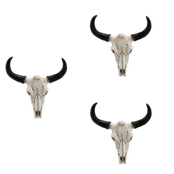 3X Resin Cow Skull Wall Hanging Decor 3D Animal Wildlife Sculpture Figurines Crafts Horns