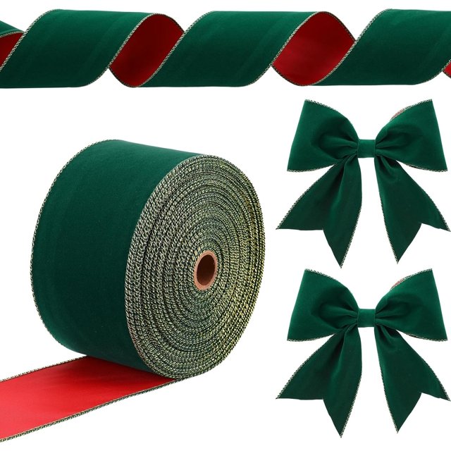 Cintas de terciopelo navideñas con alambre con borde dorado, cinta para envolver lazos de regalo de Navidad, cinta de fieltro impermeable para decoraciones de árboles de Navidad, corona vintage, manua