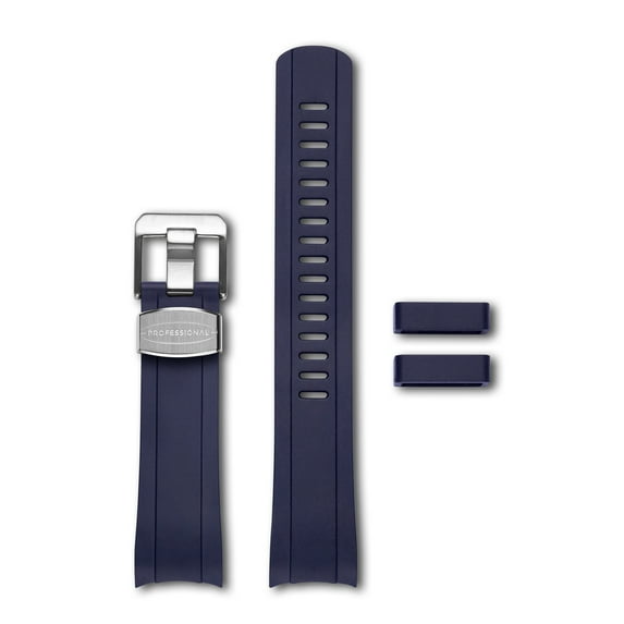 CRAFTER BLUE CB10 Curved End Watch Band Soft Rubber Strap Replacement for Seiko Skx and 5 Sports Series - Dark Blue
