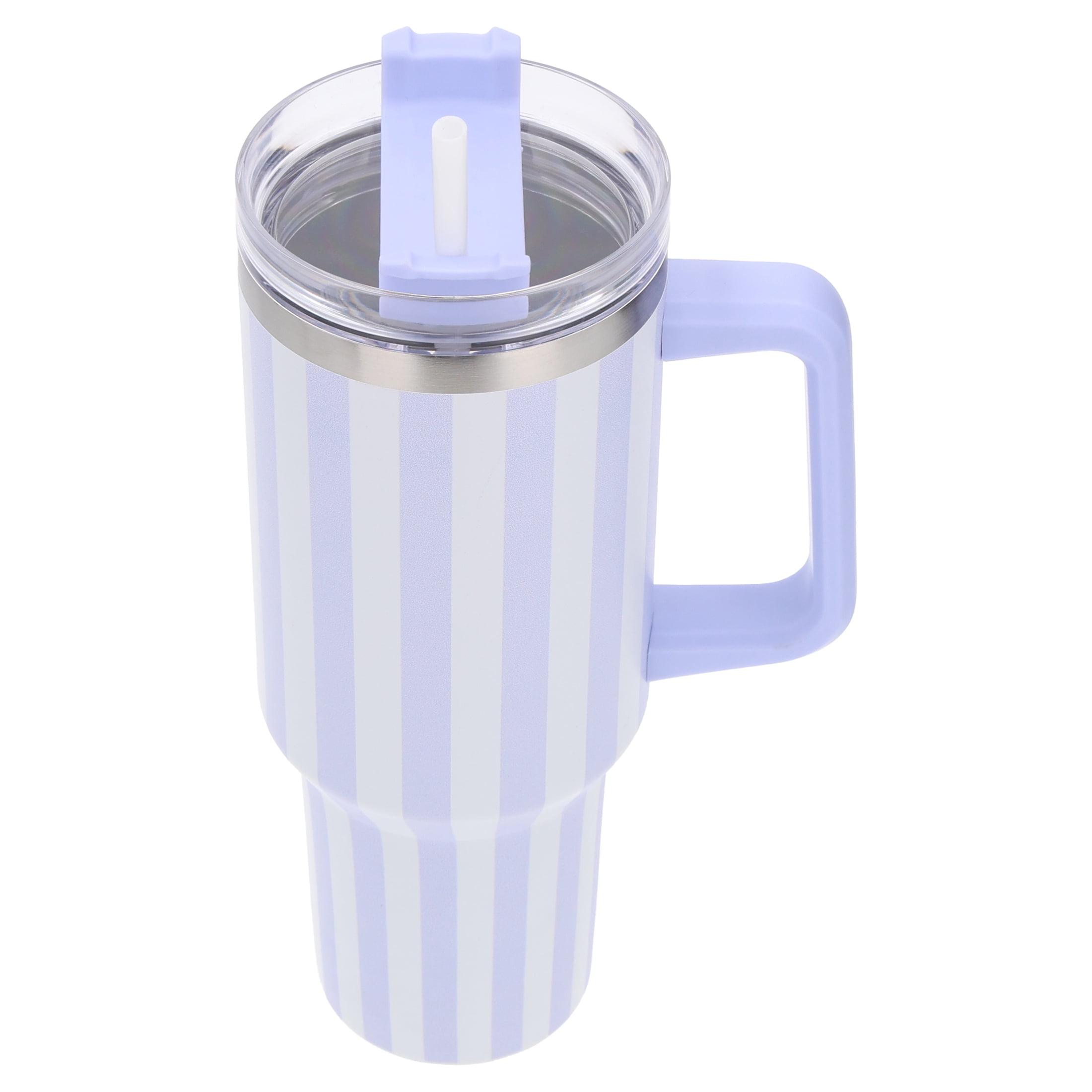 Striped Tumbler with Straw and Artificial Flower Gift Set, Blue, 40 oz, Mother's Day by Way To Celebrate