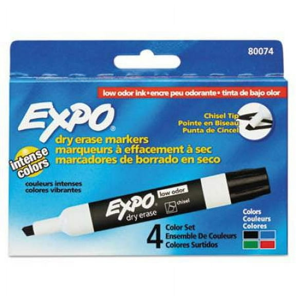 EXPO 80074 Dry-Erase Marker Set, Broad Chisel Tip, Assorted Colors, 4 Count