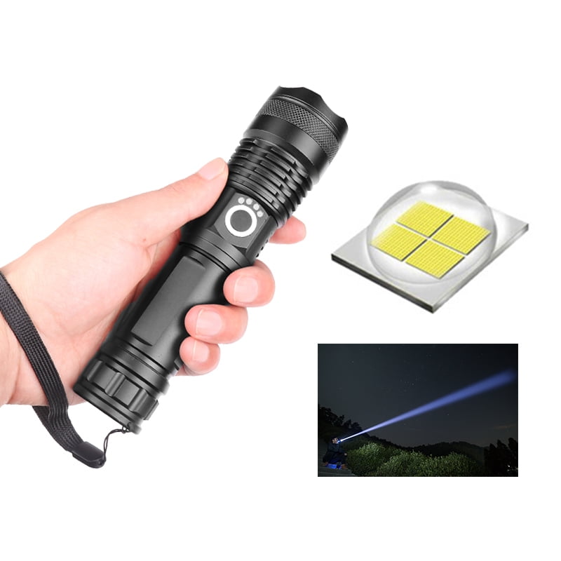 Flashlight LED High Lumen Rechargeable High-Powered Waterproof Camping Emergency Working Tactical Portable Outdoor Torch Handheld 4-In-1 Floodlight & Spotlight & SOS Light & Power Bank 10000 mAh