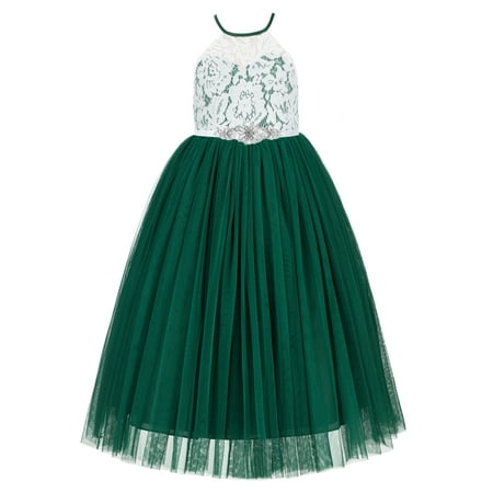 

Lace Back Halter Thin Ribbon Flower Girl Dress Special Occasions 213R5