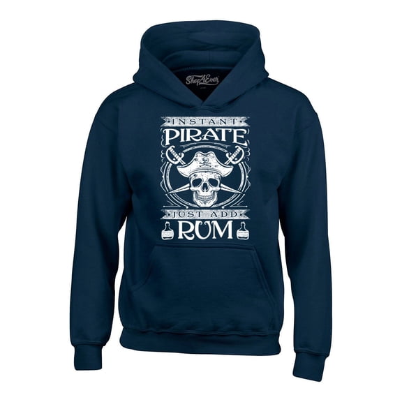 Shop4Ever Men's Instant Pirate Just Add Rum Hooded Sweatshirt Hoodie Large Navy