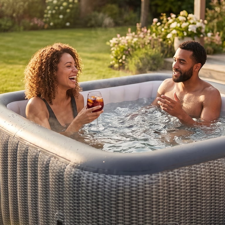 WAVE 6-Person Inflatable Hot Tub, Gray Rattan, 104Â°F Heater, 130