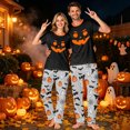 thumbnail image 4 of Matching Family Halloween Pajamas Set Witch Hat Spider Web Short Sleeve Funny Pajamas Bat Candy Spooky Wide Leg Loungewear, Men:L, 4 of 6