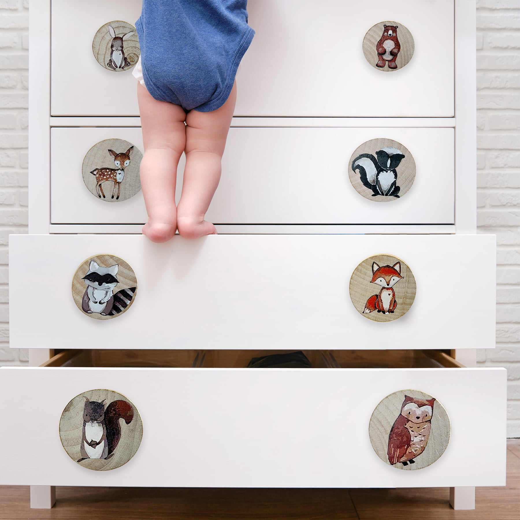 Jamjam Animal Wood Dresser Cabinet Drawer Knobs Round Unique Decorative Wooden Drawer Knobs for Kids Cabinets