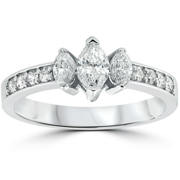 Pompeii 1ct 3-Stone Marquise Diamond Engagement Ring 14K White Gold (G-H,SI(1)-SI(2))