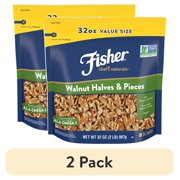 (2 pack) Fisher Chef's Naturals Gluten Free, No Preservatives, Non-GMO Walnut Halves & Pieces, 32 oz Bag