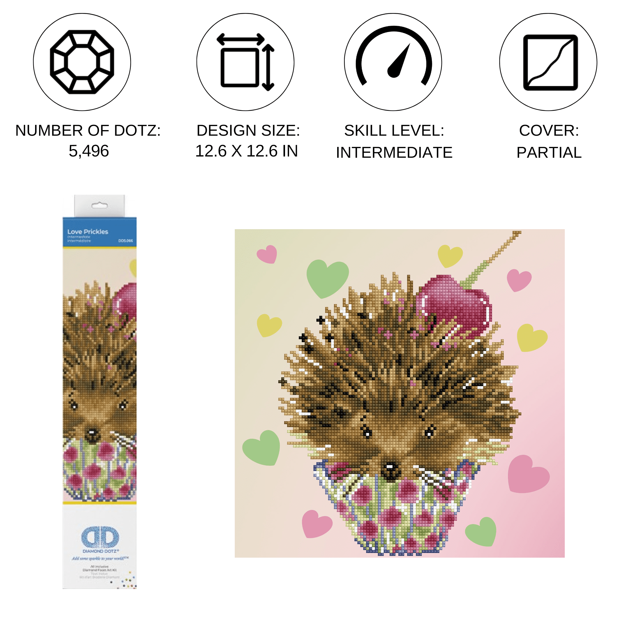 Diamond Dotz Love Prickles HedgeHog Diamond Painting Kits for Adults - Diamond Art Kits a Relaxing Creative Craft Kit with Dotz Gems 12.6"x12.6"