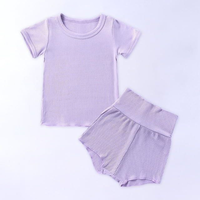 LSLJS Newborn Infant Baby Girl Boy Clothes Short Sleeve Tops T-Shirt+Shorts Solid Color Two Piece Outfits Set