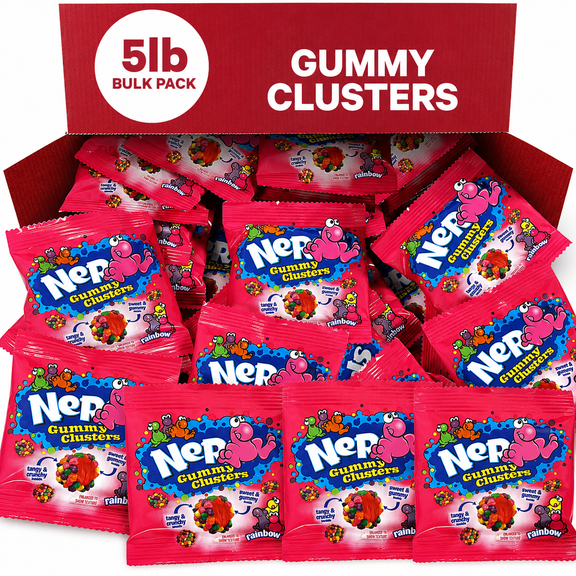 Gummy Clusters Rainbow Flavor, Soft & Chewy Gummy Candy, Individually Wrapped, 5 lb Bulk Candy Pack