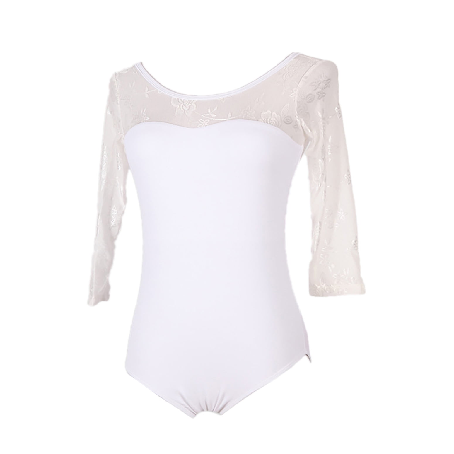 White lace top leotard long sleeve