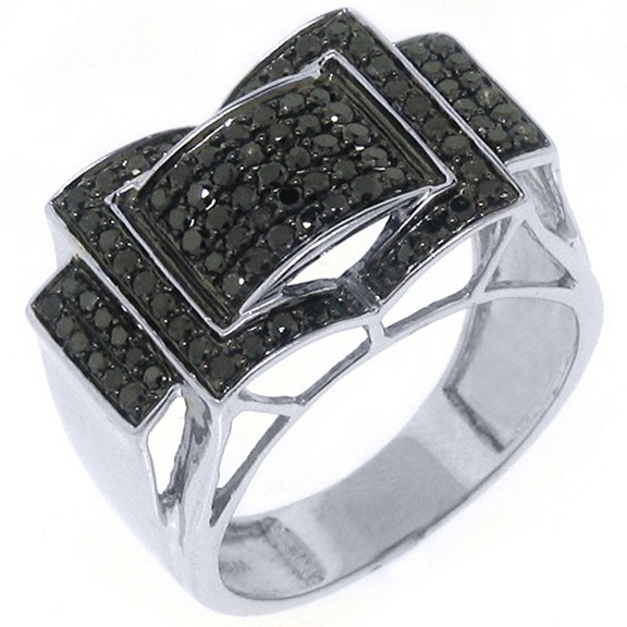 10k White Gold Mens Brilliant round cut Black Diamond Ring 1 Carat