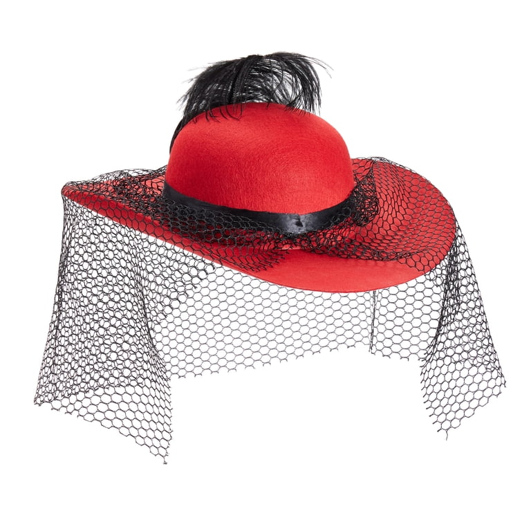 PRETTY RED FABRIC VINTAGE FEDORA WITH TOPSTITCHING AND BLACK FEATHER TRIM Traditional German Bavarian Red Felt Fedora for Men and Hat  main image 2
