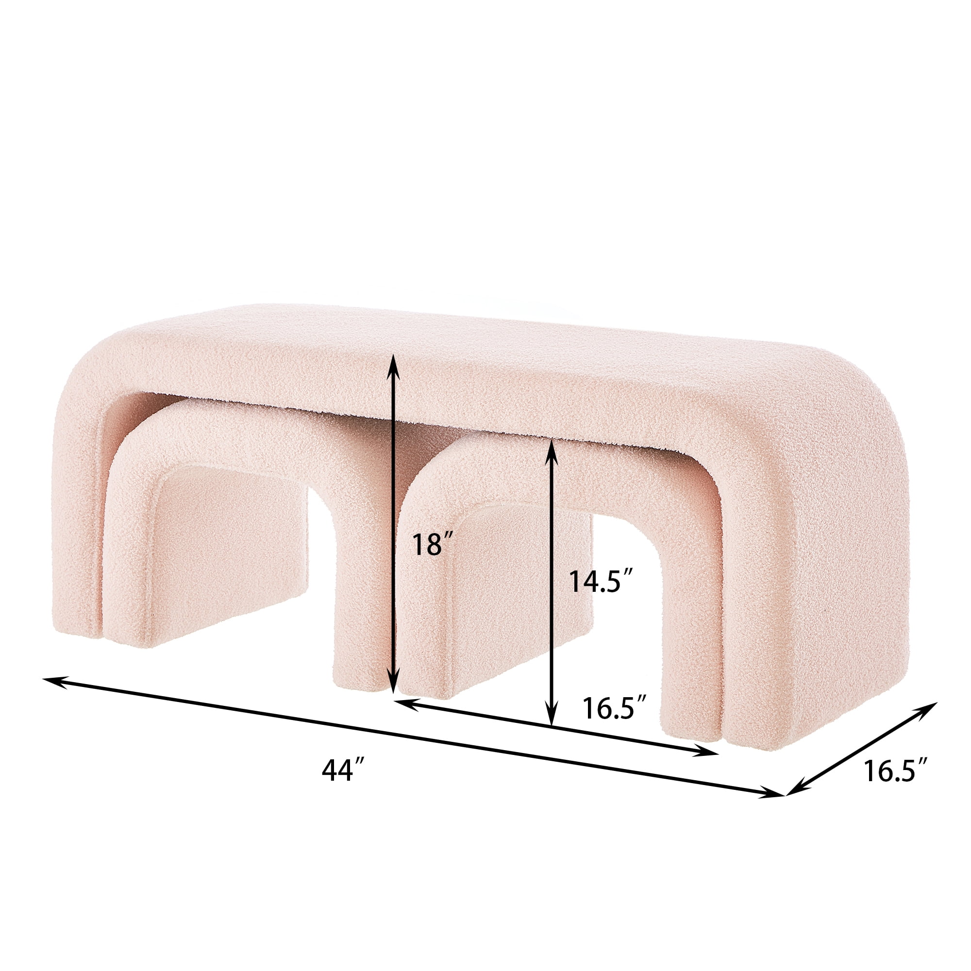 Aukfa 3-Piece U-Shaped Teddy Ottoman Bench Set, Upholstered End of Bed Bench, 2 Stools, No Assembly Required,Pink