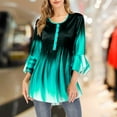 thumbnail image 3 of Gradient Color T Shirt Women Casual Button Round Collar Ruffle Sleeve Blouse Swing Loose Top, 3 of 6